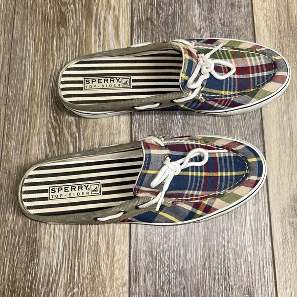 Sperry Top Sider Womens US Size 7.5 Blue Red Plaid Slip On Boat Shoes 977982 B9 - Picture 2 of 11